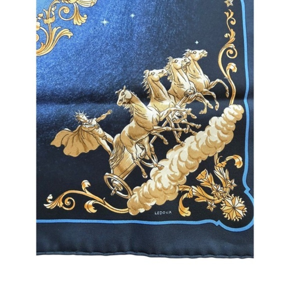 Hermès Cosmos Silk Pocket Square Scarf Philippe Ledoux Navy Blue Gold 16" - Picture 4 of 6
